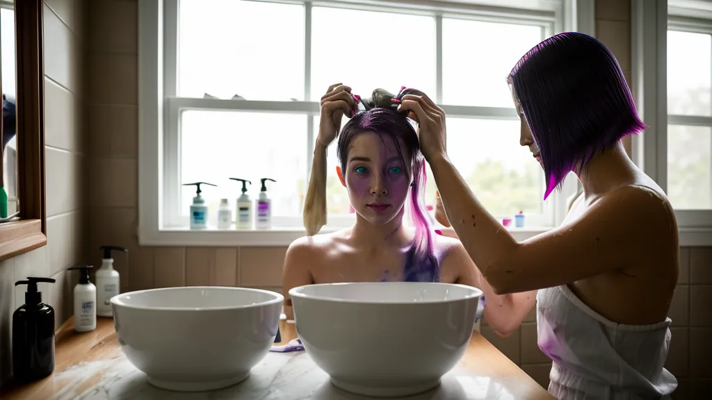 aplicando Colorista Experto 2.0 mechón a mechón en la parte posterior del cabello con guantes