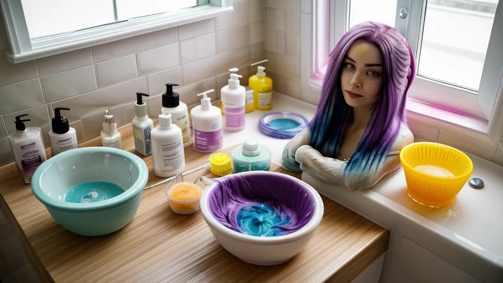 Manos con guantes de tinte sujetando una tablet con un curso de colorimetría casera para elegir mejor el tono de pelo